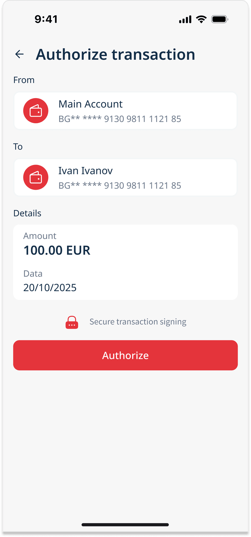 The Synergy Software Token authorizing a transfer on a phone